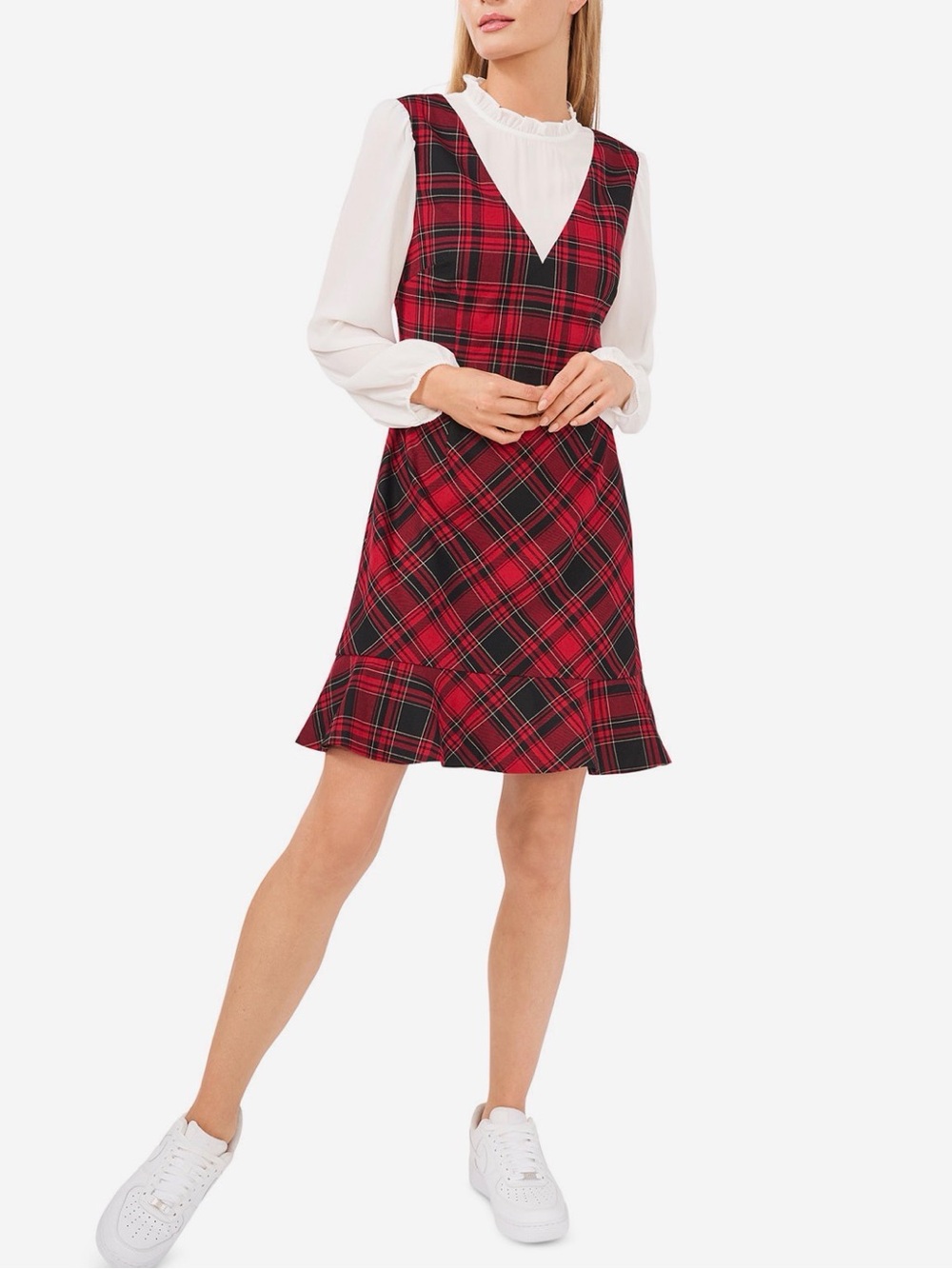Riley & Rae Red‎ and Black Plaid Sleeveless Dress with Ruffle Hem